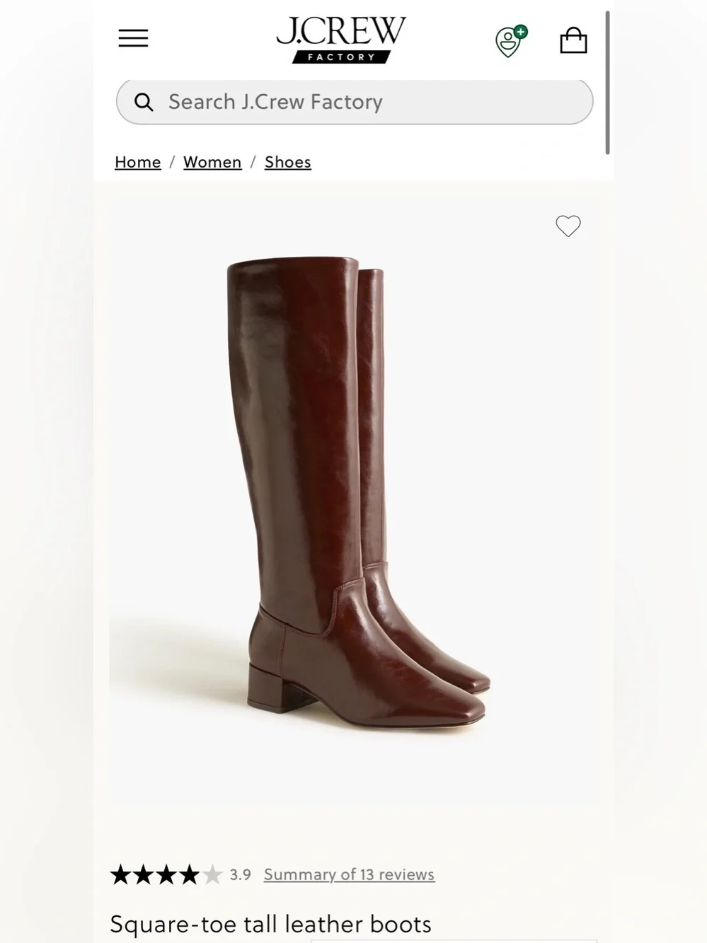 NWT J. Crew Square-Toe Tall Leather Boots in Dark Brown Size 5